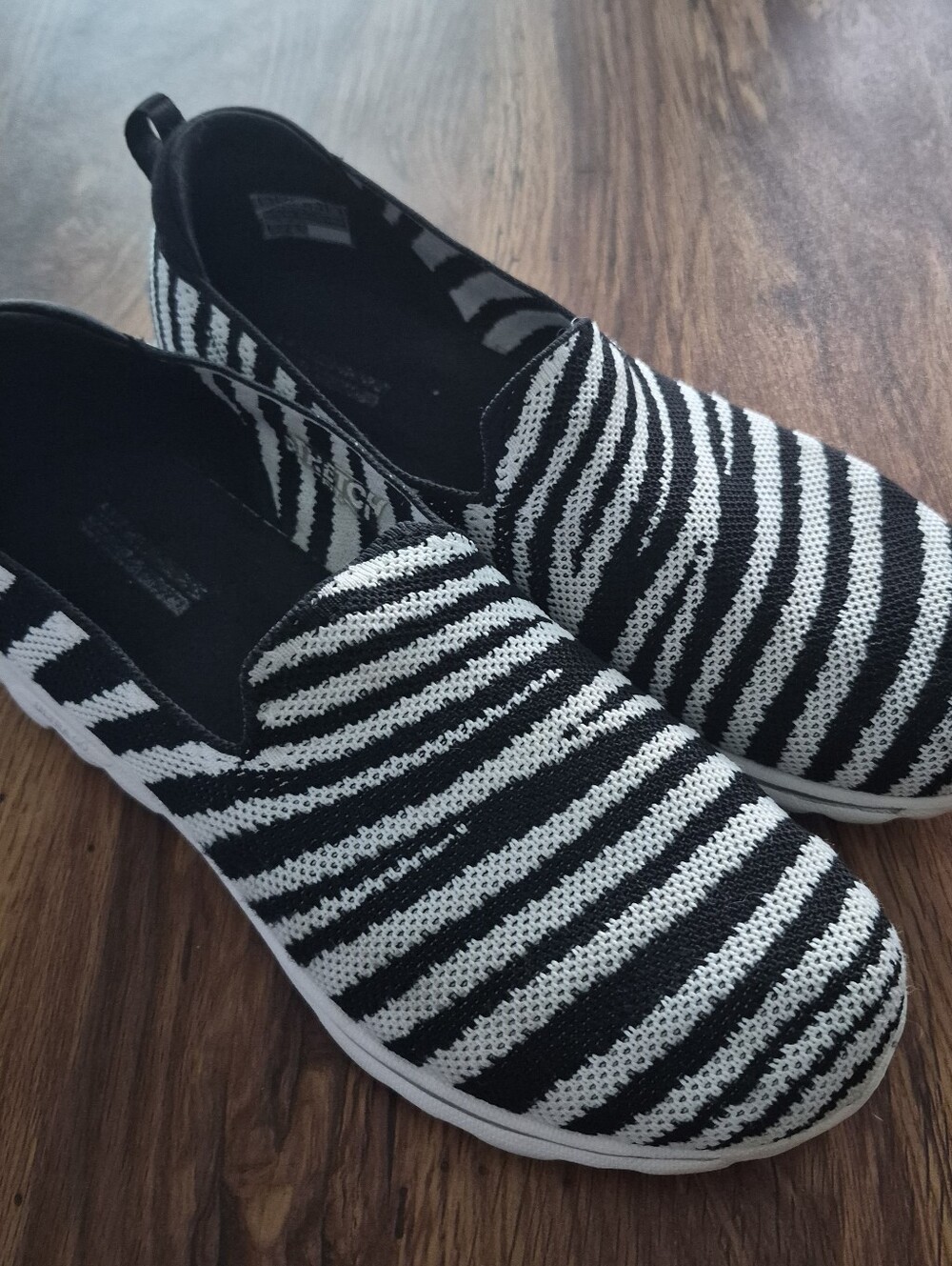 Skechers Black and White Zebra-Pattern Slip-On Sneakers